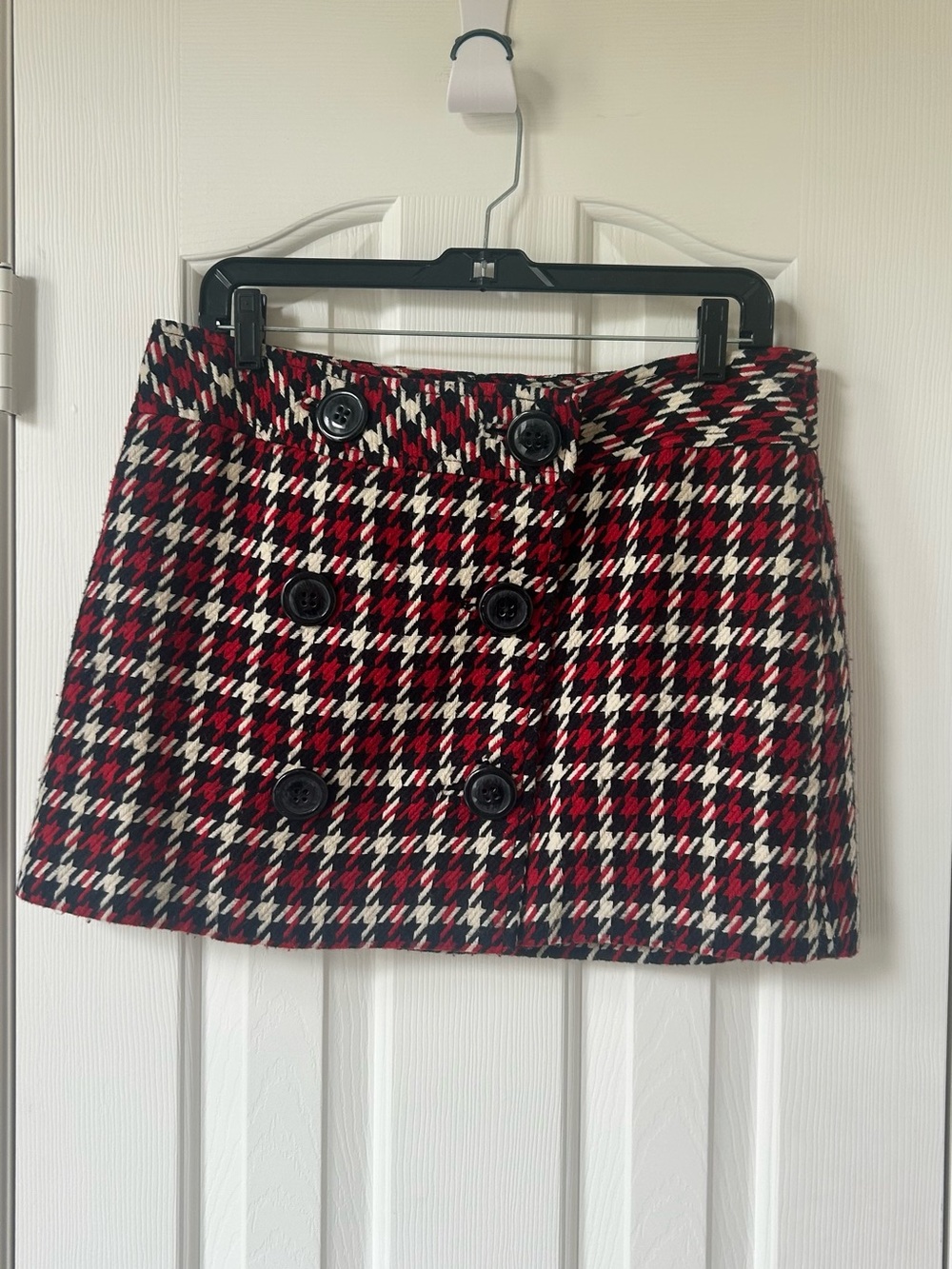 Express Red Black White Houndstooth Button Mini Skirt Size 10